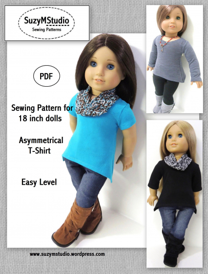 Asymmetrical T-shirt pattern for 18 inch dolls-SuzyMStudio