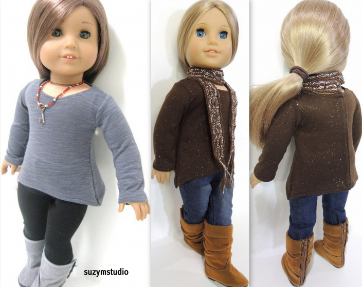 Asymmetrical T-shirt pattern for 18 inch dolls-SuzyMStudio