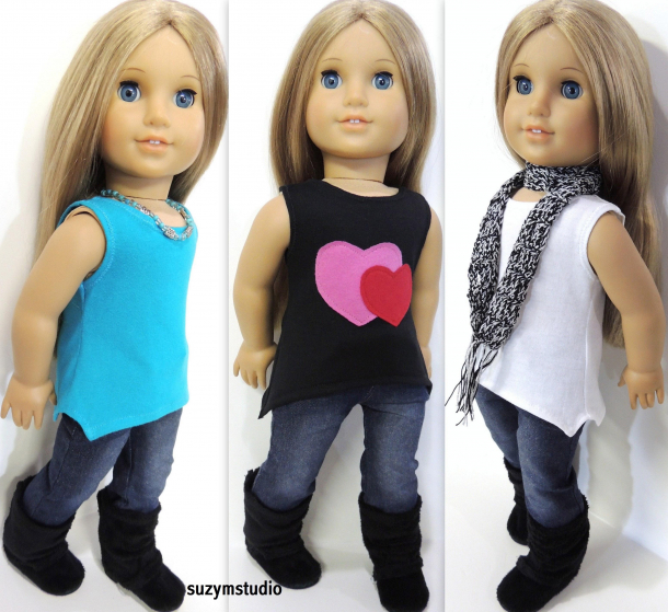 Asymmetrical T-shirt pattern for 18 inch dolls-SuzyMStudio