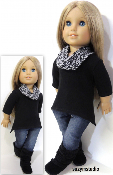 Asymmetrical T-shirt pattern for 18 inch dolls-SuzyMStudio