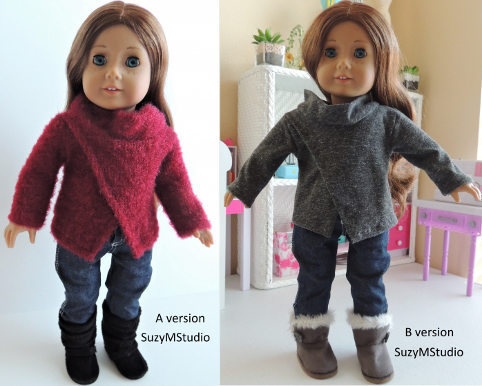 Front Wrap Sweater Sewing Pattern for 18" dolls SuzyMStudio