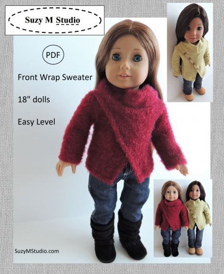 Front Wrap Sweater Sewing Pattern for 18" dolls SuzyMStudio