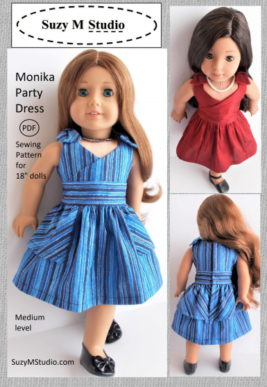 Monika Party Dress Pattern 18" doll  SuzyMStudio
