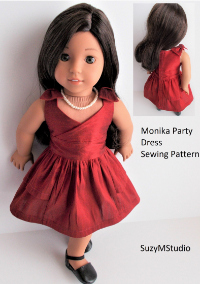 Monika Party Dress Pattern 18" doll SuzyMStudio