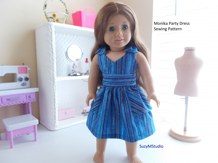 Monika Party Dress Pattern 18" doll SuzyMStudio