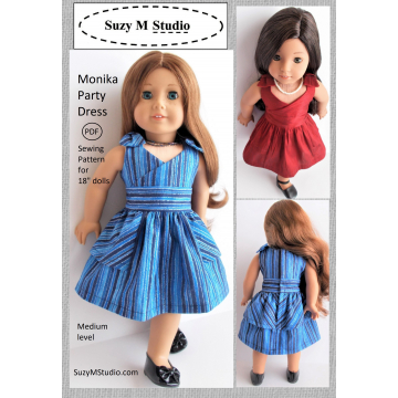 Monika Party Dress Pattern 18" doll  SuzyMStudio