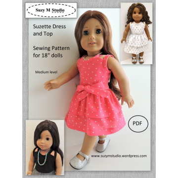 Suzette Dress and Top Pattern designed to fit 18" Doll such as American Girl - SuzyMStudio